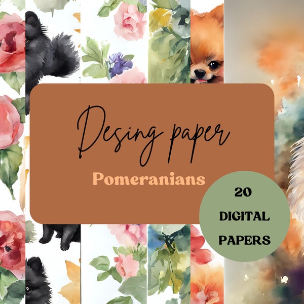 Design papers - Cute pomeranians - 20 printable digital design papers for planner, journal, calendar, crafting etc