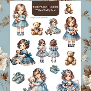 Feuille d'autocollants - Tout-petit avec un ours en peluche - autocollants brillants, autocollants pour agenda, bullet journal, junkjournaling, travaux manuels, scrapbooking, enfants