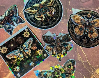 Holographic Spiritual Moth Sticker - easy peel stickers - perfect for crafting, journaling, decorating, scrapbooking etc