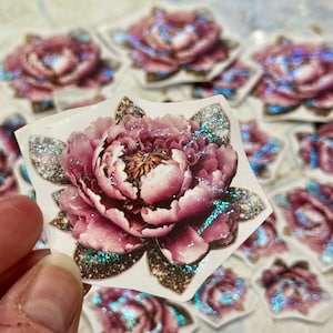 Adesivi peonia (set 2) - 22 bellissimi adesivi glitterati perfetti per lavori creativi, journaling, creazione di biglietti, scrapbooking ecc.