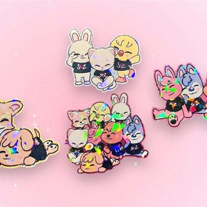 Autocollants inspirés du groupe SKZOO pour enfants errants | Autocollants découpés en vinyle avec plastification holographique géométrique | Imperméable et résistant aux rayures
