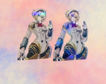 Aigis Inspired Persona 3 Holographic Die-Cut Sticker | Waterproof Laminated Vinyl Sticker Perfect For Waterbottles, Laptops, etc.