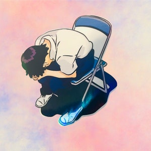 Shinji Chair Meme Fan Art Sticker | Vinyl Holographic Laminated Sticker For Laptops, Waterbottles, etc