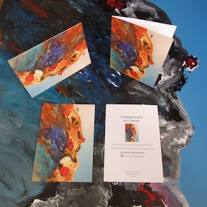 Carte impression d'art, carte de voeu fleurs, Roses, carte de voeu d'art, carte bleue, carte de voeu roses, peinture fleurs