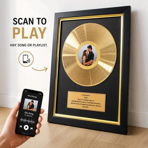 Personalised Vinyl Record Plaque, Scan-to-Play Music Gift, Custom Photo Label