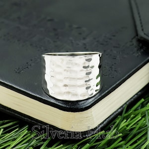Hammered Sterling Silver Wide Band Ring: Rustic Textured Thumb Ring