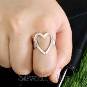 925 Sterling Silver Heart Ring, Open Heart Ring, Big Heart Ring, Promise Ring, Love Heart Ring, Heart Outline Ring, Valentine&#39;s day Gift