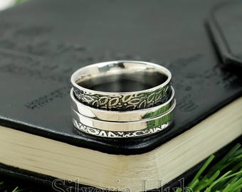 Handmade 925 Sterling Silver Spinner Ring: Wide Band Meditation Ring - Etsy