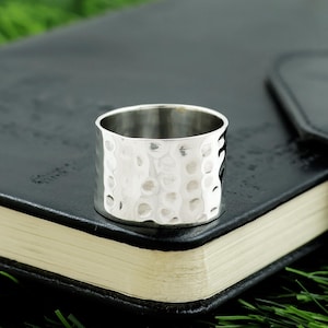 Handmade Sterling Silver Wide Band Ring: Textured Statement Jewelry