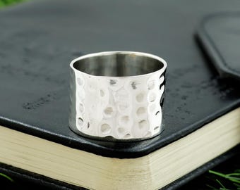 Handmade Sterling Silver Wide Band Ring: Textured Statement Jewelry