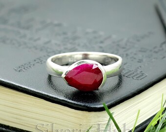 Delicado anillo de rubí indio: hecho a mano en plata de ley 925, estilo bohemio.