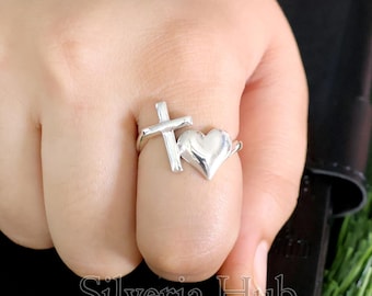 Sterling Silver Cross Heart Ring: Faith Promise Jewelry