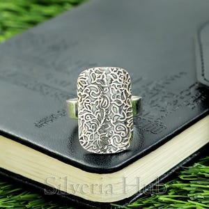Shield Ring, Designer Shield Ring, 925 Sterling Silver Ring, Texture Shield Ring, Rectangle Shield Ring, Mother&#39;s Day Gift, Handmade Jewelry