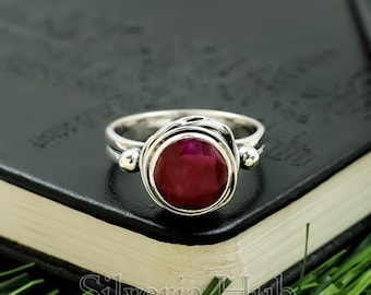 Anillo de rubí indio: alambre de plata de ley 925 hecho a mano
