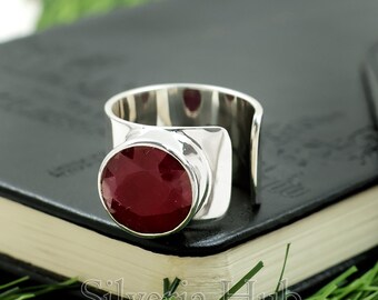 Sterlingzilveren ring met Indiase robijn: verstelbare handgemaakte sieraden