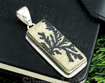 Natural Germany Psilomelane Dendrite Handmade Pendant: 925 Sterling Silver Statement Jewlery