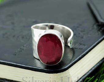 Sterlingzilveren ring met Indiase robijn: verstelbare handgemaakte sieraden