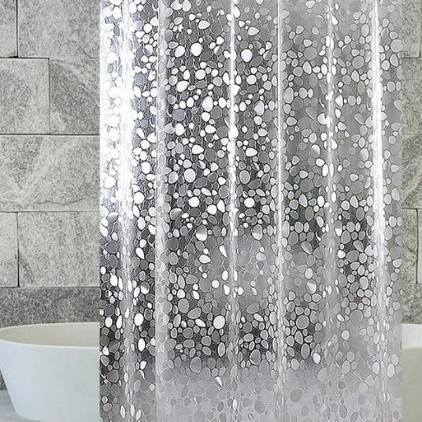 PEVA SHOWER CURTAIN Liner 72 x 72 | Clear 3D Pebble Bathroom Curtain | Curtain with 12 hooks and rust free grommets water repellent