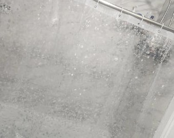 PEVA-DOUCHEGORDIJN Liner 71 x 70 | Heldere 3D Pebble-badkamer met 12 haken en roestvrije doorvoertules, waterafstotend