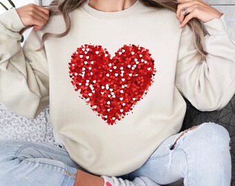 Sudadera de San Valentín, Suéter de San Valentín, Sudadera de San Valentín Regalo del Día de San Valentín Mamá San Valentín Linda Camisa Corazón Mujeres Doodle Corazón camisa