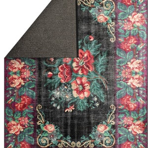 Kelim Rug, Rustiek Karabagh Kelim Rug, Rose Design Kelim, Traditionele Moldavische Kelim Rug, Bloementapijt, Perfect voor uw eetkamer afbeelding 3