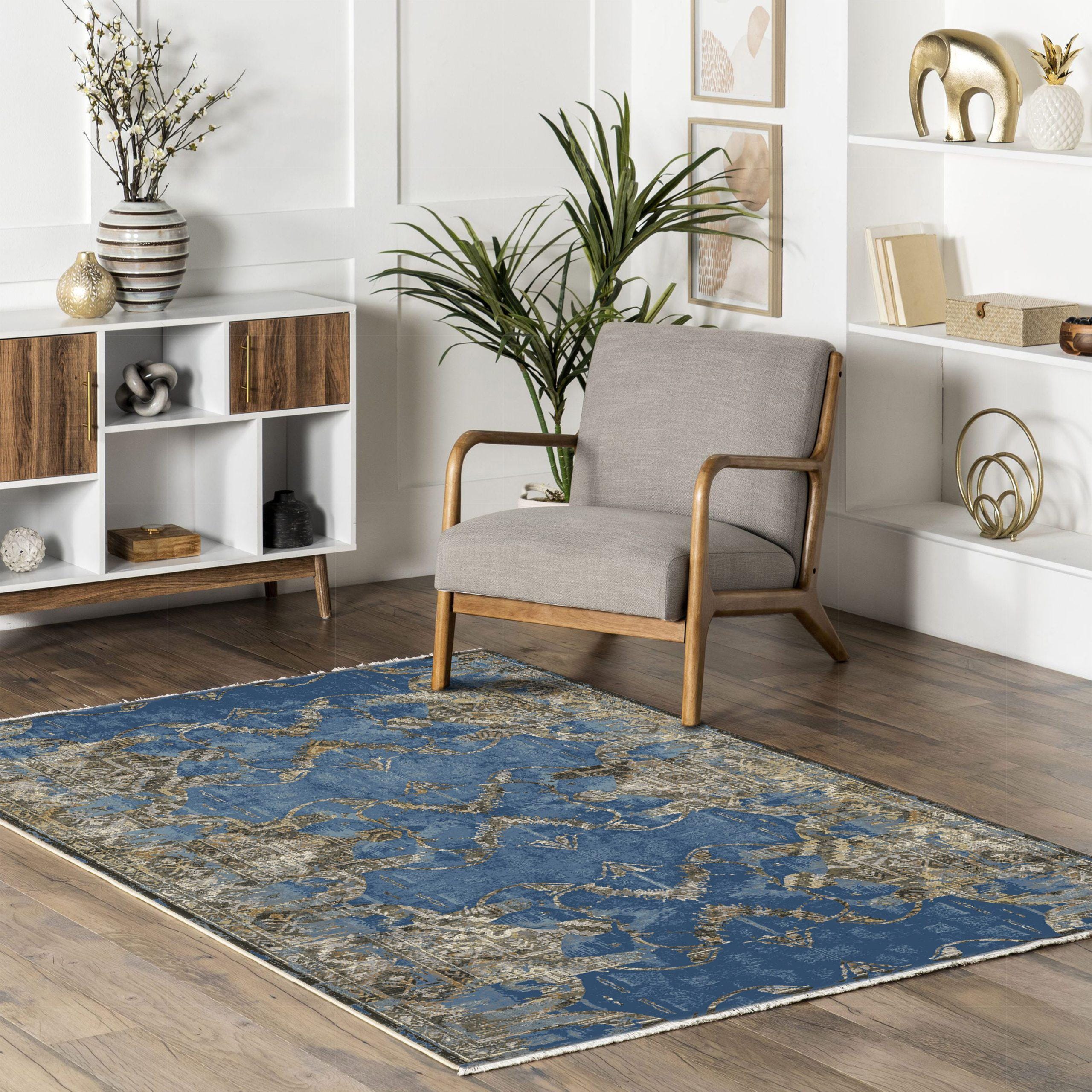 Navy Abstract Double-sided Area Rug for Living Room Bedroom and Office ...
