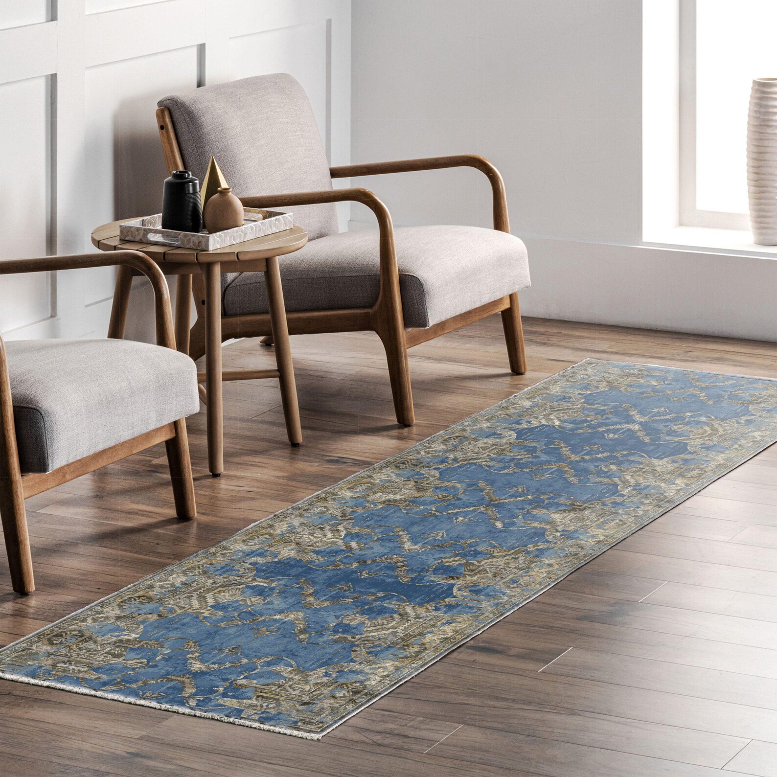 Navy Abstract Double-sided Area Rug for Living Room Bedroom and Office ...