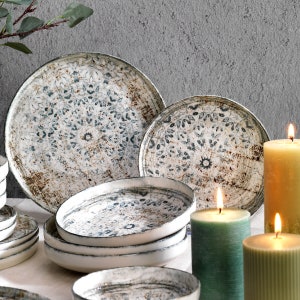 24pcs Porcelain Dinnerware Set leaf pattern, Plate, Dinnerware, Serving 24 pcs for 6 person