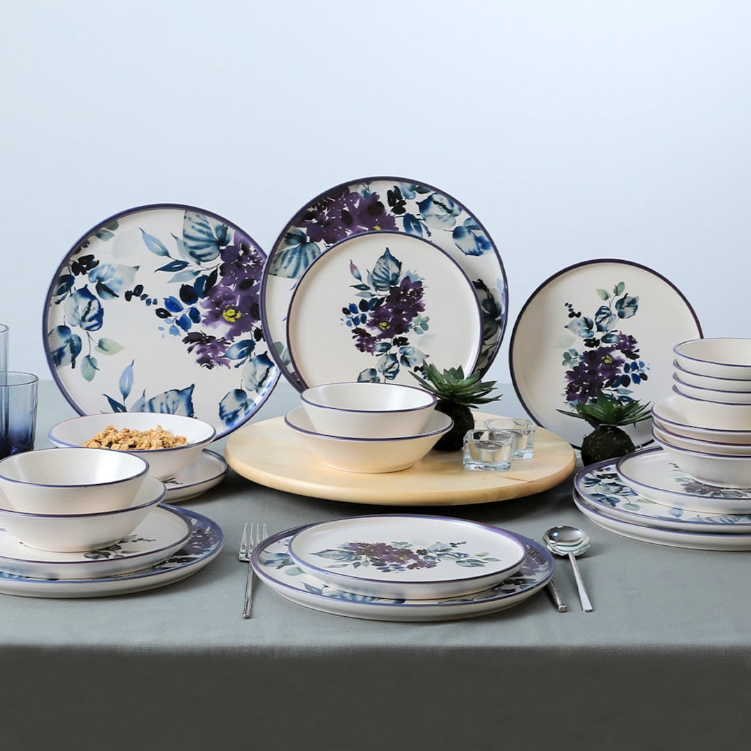 Purple Dinnerware Sets / 24 Pcs Dinnerware Set , Purple Flower Ceramic