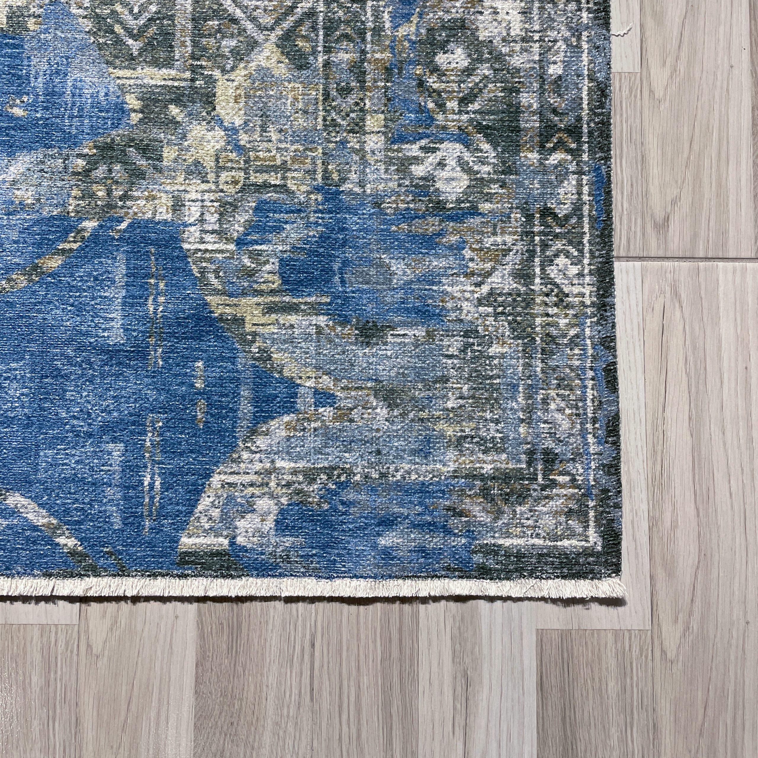 Navy Abstract Double-sided Area Rug for Living Room Bedroom and Office ...