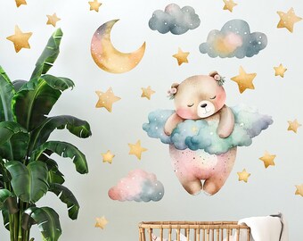 Cute Sleeping Bear Nursery Wall Decal Sticker Set Removable Decals