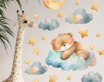 Cute Sleeping Bear Nursery Wall Decal Sticker Set Removable Decals