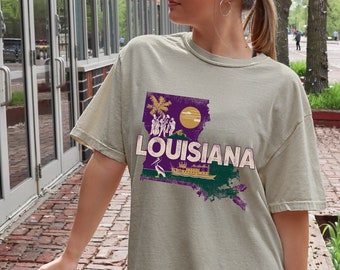 Koszulka Louisiana Retro Home State, spersonalizowana koszulka podróżnicza 50 stanów USA, koszulka wakacyjna Louisiana, koszulka podróżnicza Louisiana, koszulka Louisiana