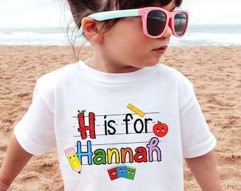 Chemise personnalisée pour la rentrée des classes avec prénom pour enfant, t-shirt premier jour d'école pour tout-petits, chemise maternelle avec nom, tenue pour la première journée d'école
