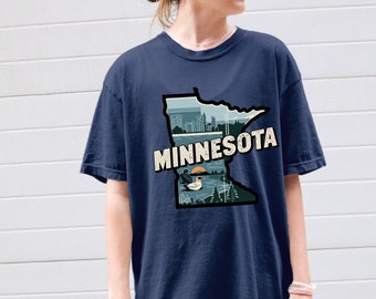 ミネソタのレトロなホームステートシャツ、カスタム50州旅行Tシャツ、ミネソタのバケーションシャツ、ミネソタ旅行シャツ、ミネソタガール