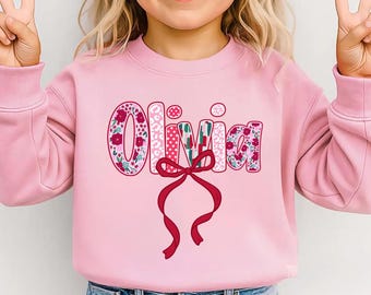 Custom Name Kids Sweatshirt, Personalized Floral Letter Back to School Pullover, Toddler Preppy Girl Shirt, Coquette Name Youth Sweater