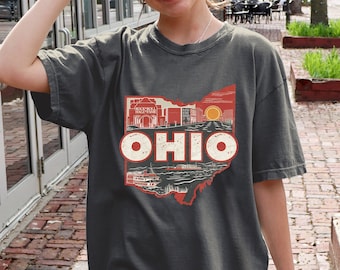 Ohio Retro Heimatland Shirt, Benutzerdefinierte 50 US Bundesstaaten Reise T-Shirt, Ohio Urlaub Shirt, Ohio Reise Shirt, Buckeye Zustand Geschenk