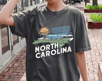 Shirt North Carolina retro thuisstaat, aangepast reisshirt 50 Amerikaanse staten, vakantie shirt North Carolina, reisshirt North Carolina