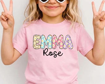 Custom Kids Name With Daisies T-Shirt Back To School Shirt Shirt, Toddler Girl First Day of School Tee Floral Kindergarten Shirt With Name