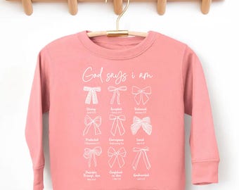 Felpa con affermazione "Dio dice che sono io" per bambini / Maglietta rosa per bambini cristiani con la fede