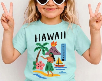 Hawaii State T-Shirt for Kids, Aloha Toddler Tee, Hula Dancer Souvenir Youth Shirt, Hawaii Family Vacation Gift, Island Beach Road Trip
