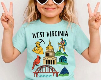West Virginia State T-Shirt for Kids, Mountain State Toddler Tee, New River Gorge Road Trip Gift, Wild and Wonderful Family Vacation Apparel