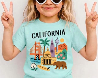 California State T-Shirt for Kids, Los Angeles Toddler Tee, Souvenir Youth Shirt, West Coast Road Trip Gift, Golden State Family Vacation