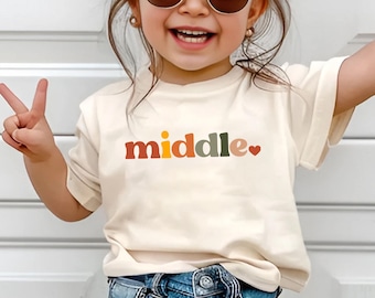 Middle Child Shirt, Newborn Announcement Siblings Matching Shirts Kids Retro Shirt, Pregnancy Announcement, Boho 2nd Baby Announcement
