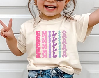 Custom Girl Name Shirt Pink Retro Back To School Shirt Shirt, Toddler First Day of School Tee Kindergarten Shirt With Name, First Day Outfit