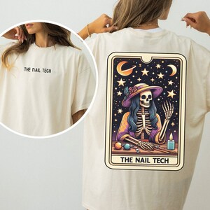 The Nail Tech Tarot Card T-Shirt, Funny Women Nail Technician Shirt Tarot Card Humor, Trendy Women Nail Salon Manicurist Shirt Vintage Skull