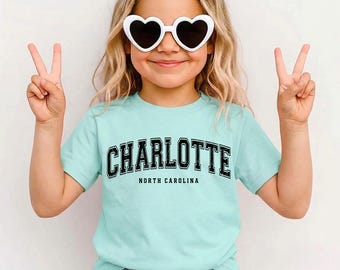 Charlotte North Carolina Kids Shirt, Vintage Charlotte Youth Tee, Family Summer Vacation T-Shirt, Retro North Carolina Toddler Queen City