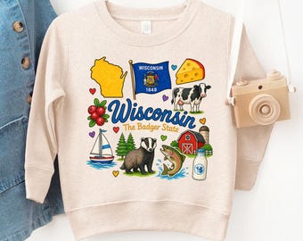Wisconsin Kids Sweatshirt, Badger State Toddler Shirt, Family Matching Set, Baby Bodysuit, WI Vacation Souvenir