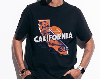 Maglietta retrò dello stato di origine della California, maglietta da viaggio personalizzata dei 50 stati degli Stati Uniti, maglietta per le vacanze in California, maglietta per il viaggio in California, maglietta con la casa in California