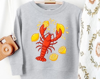 Kindersweater met kreeft en citroen, grappig T-shirt met zeevruchten, schattig T-shirt met kreeft uit Maine, cadeau van rode kreeft voor kleine fijnproever
